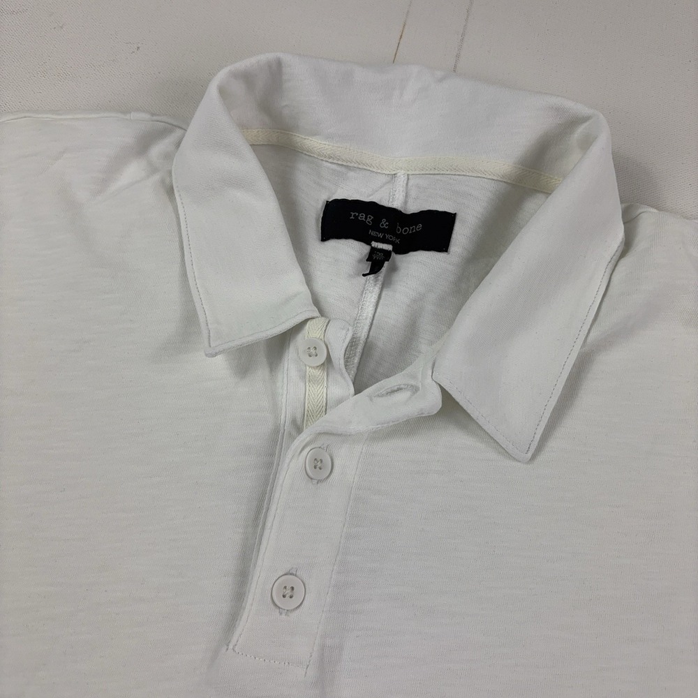 Rag & Bone Polo Shirt Mens 2XL White Cotton Jersey Knit Short Sleeve Lightweight